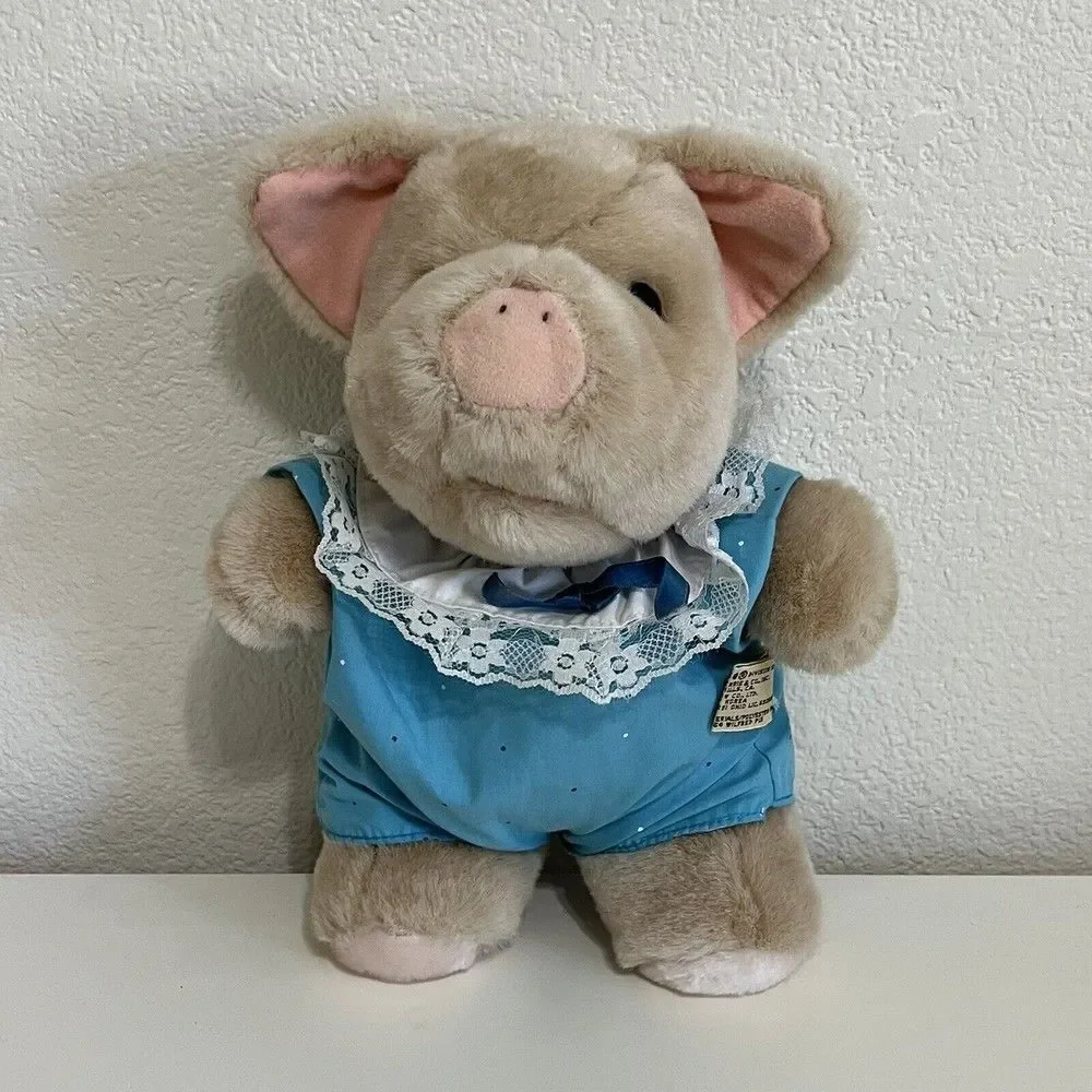 Vintage Applause Wilfred Pig Plush Stuffed Animal 1980s Blue Outfit Piggy 11
